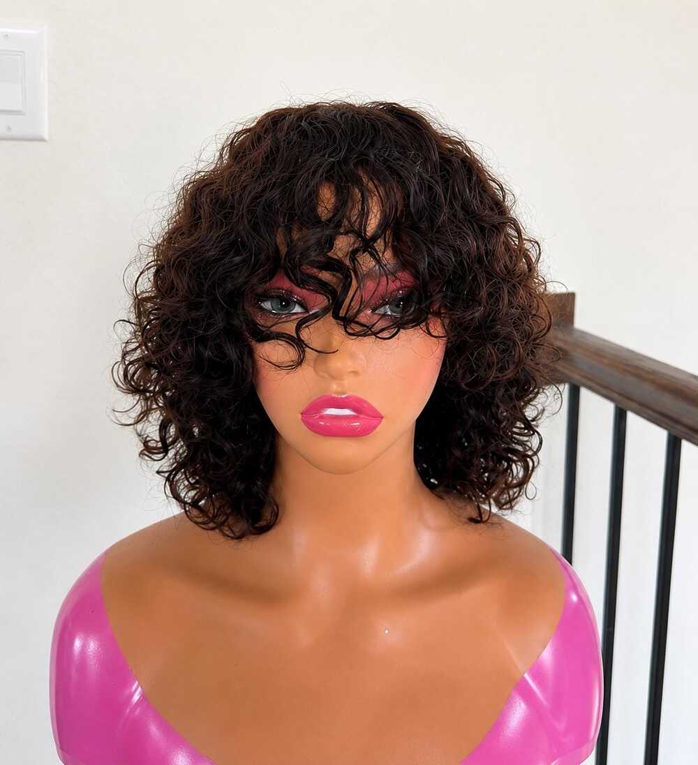 SA Curls Human Hair Wig with Bangs: Natural Color, full Density
